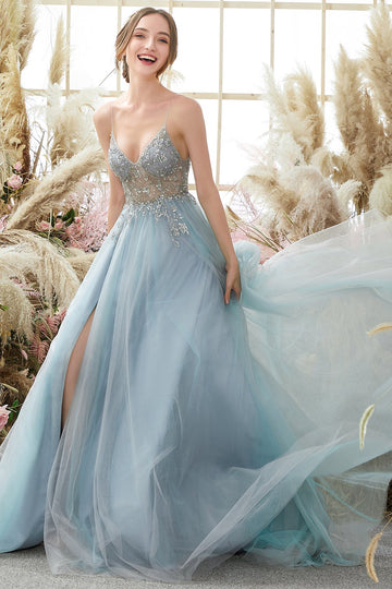 Lysebla Overtraksmeteriale Tulle Prom Kjole